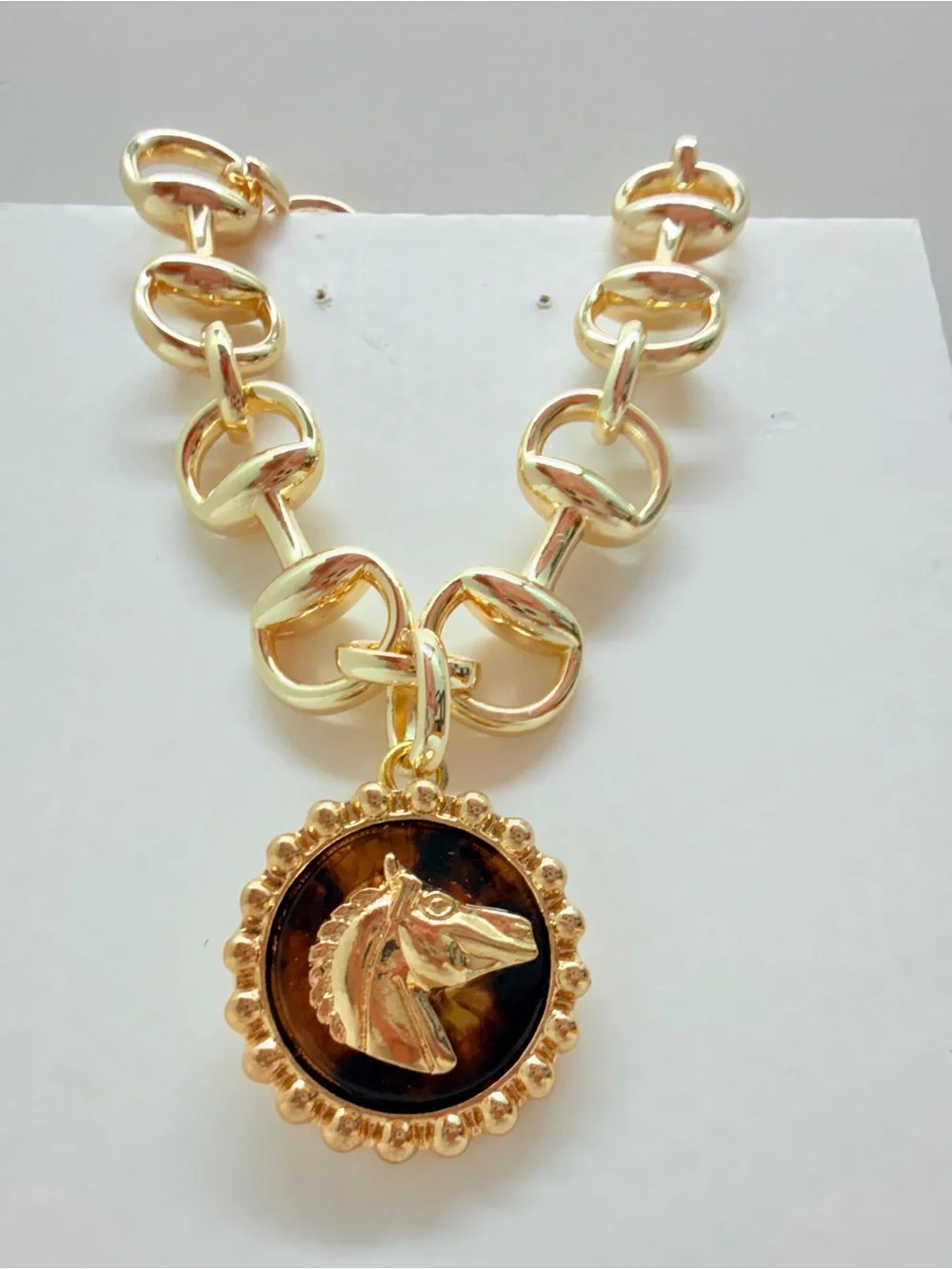 14k gold plated Horse bit Necklace & horsebit links with Horse pendant